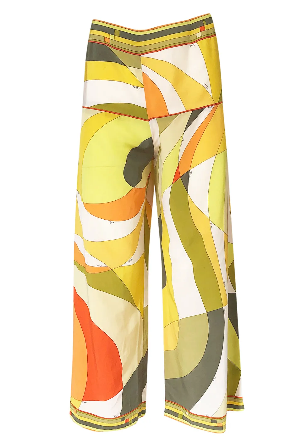1960s Emilio Pucci Citrus Colors Silk Button Tunic Top  & Cropped Pant Set