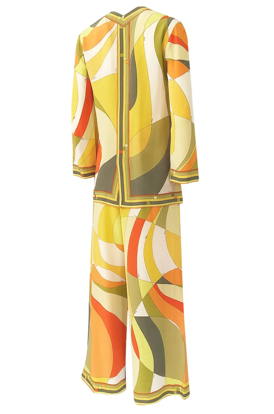 1960s Emilio Pucci Citrus Colors Silk Button Tunic Top  & Cropped Pant Set