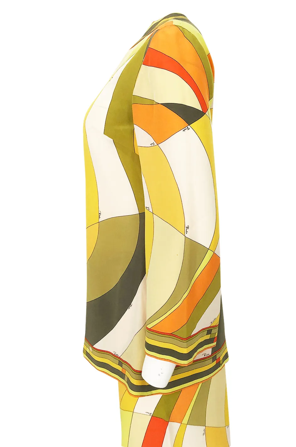 1960s Emilio Pucci Citrus Colors Silk Button Tunic Top  & Cropped Pant Set