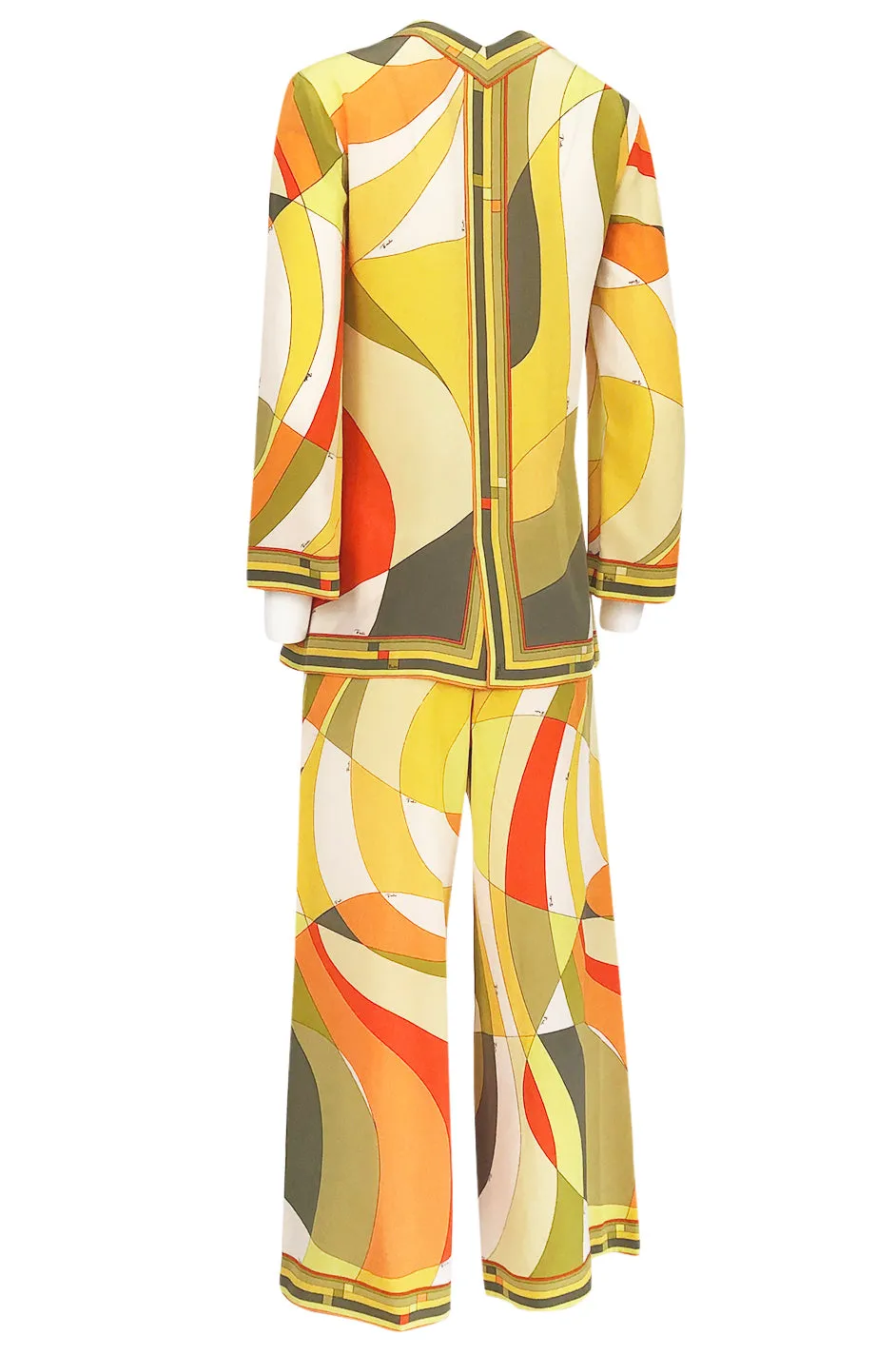 1960s Emilio Pucci Citrus Colors Silk Button Tunic Top  & Cropped Pant Set