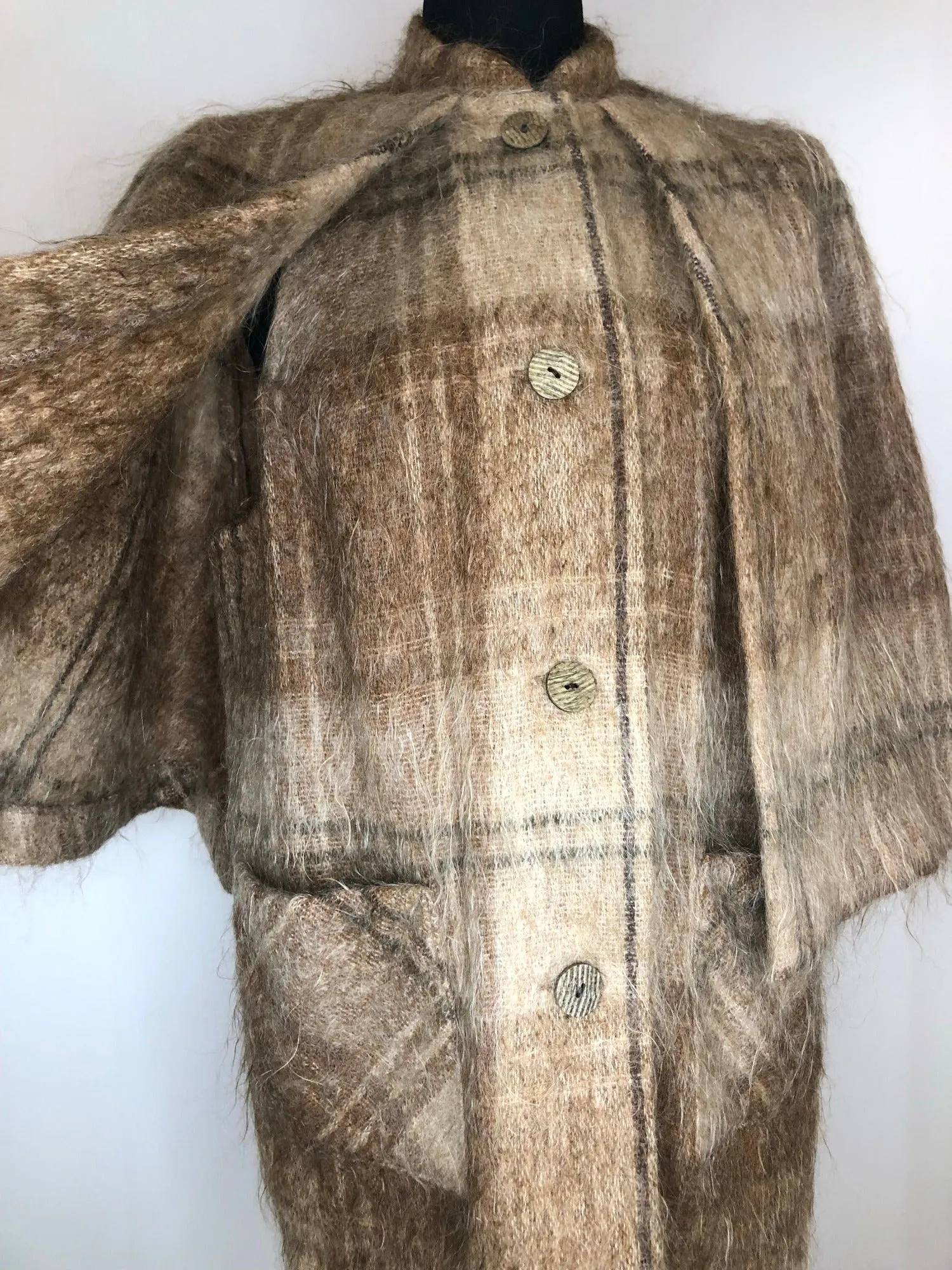 1960s Mohair Check Cape Gilet - Size UK 16