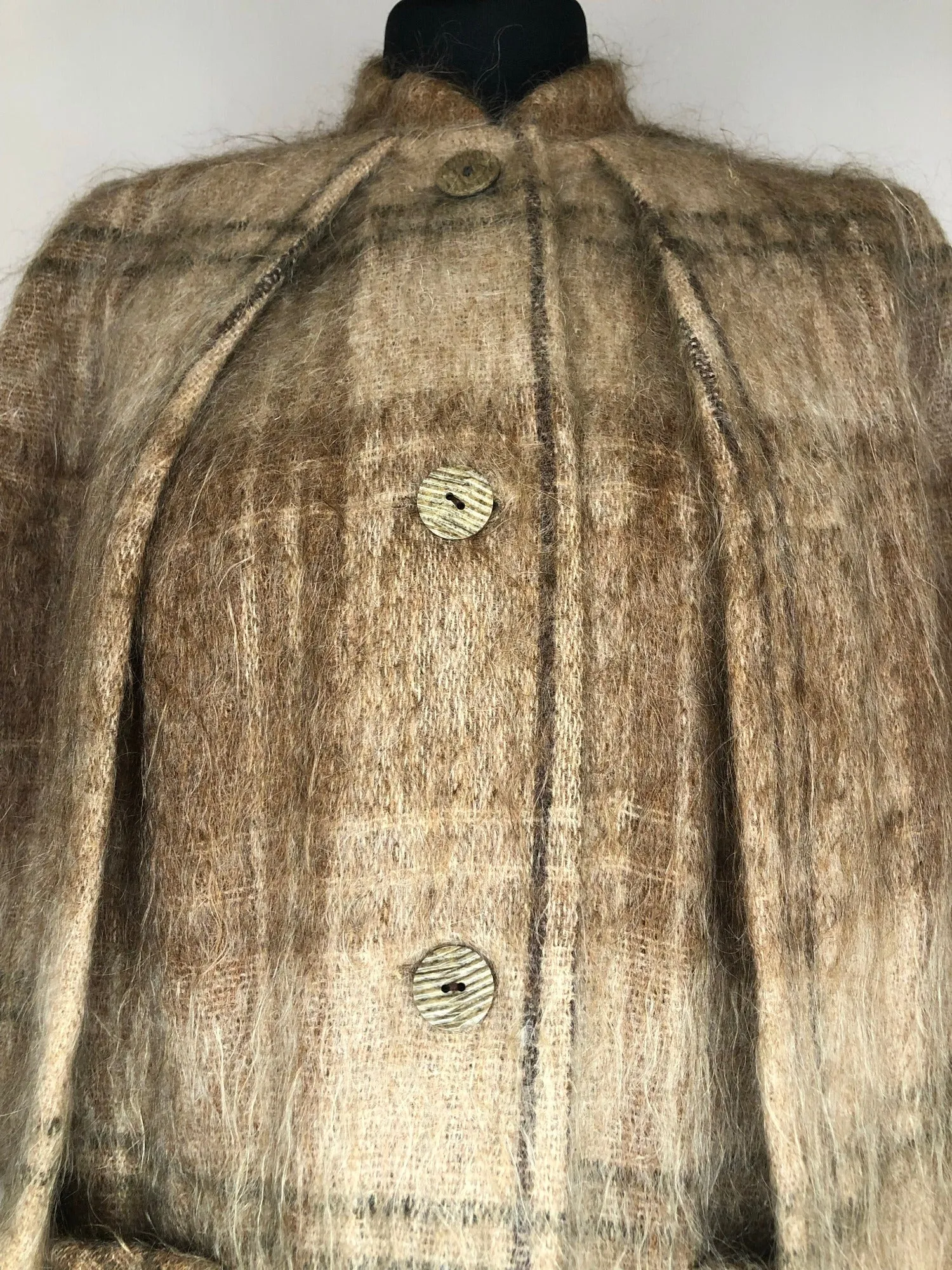 1960s Mohair Check Cape Gilet - Size UK 16