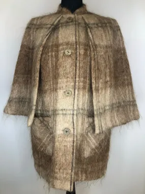 1960s Mohair Check Cape Gilet - Size UK 16