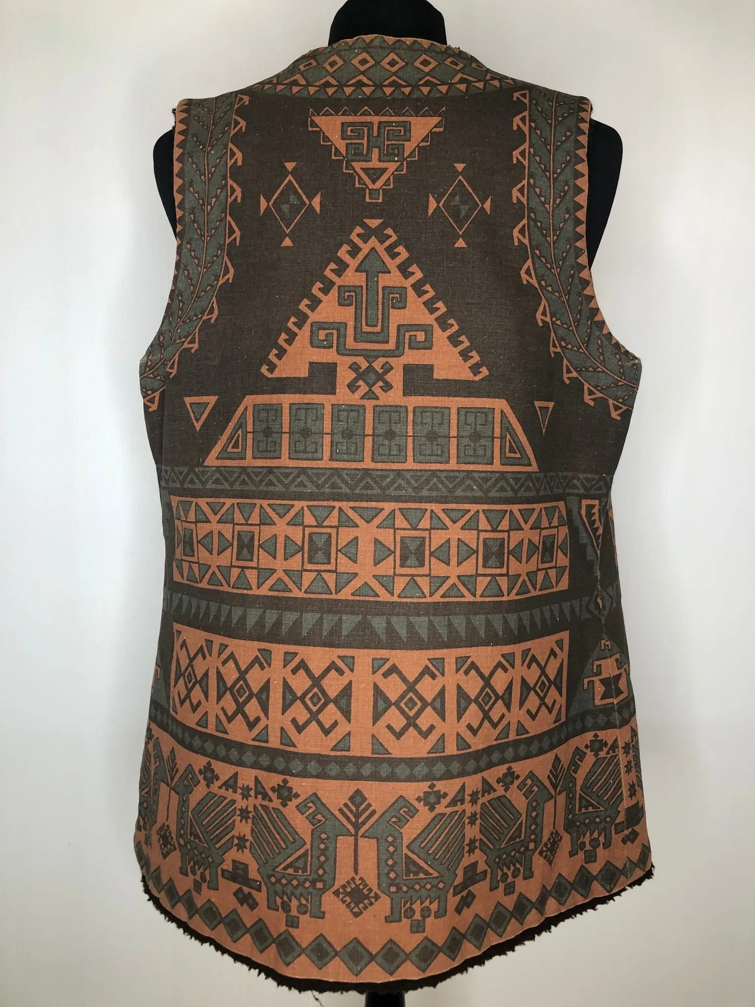1970s Peruvian Aztec Print Tunic Gilet - Size UK 12-14