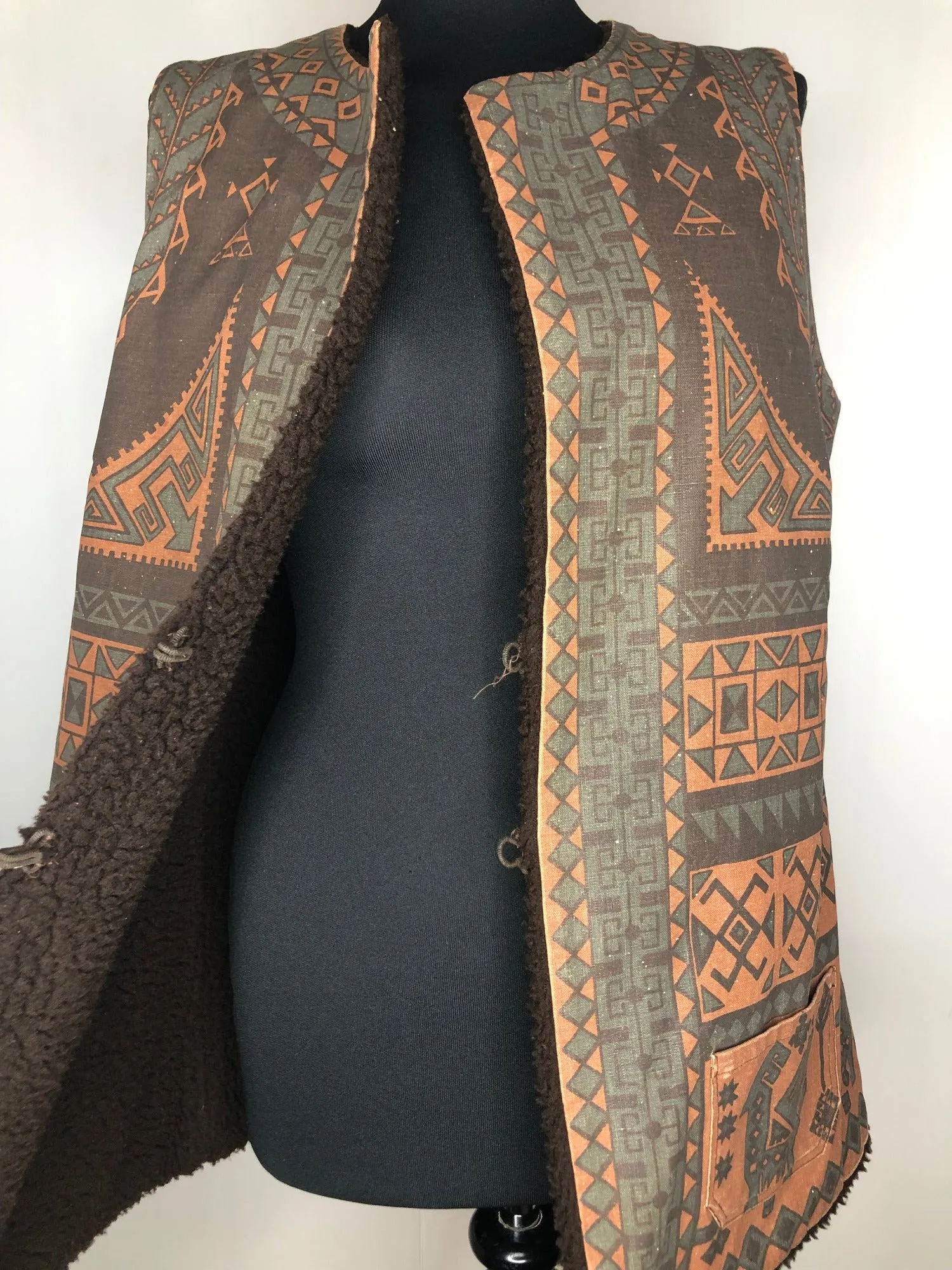 1970s Peruvian Aztec Print Tunic Gilet - Size UK 12-14