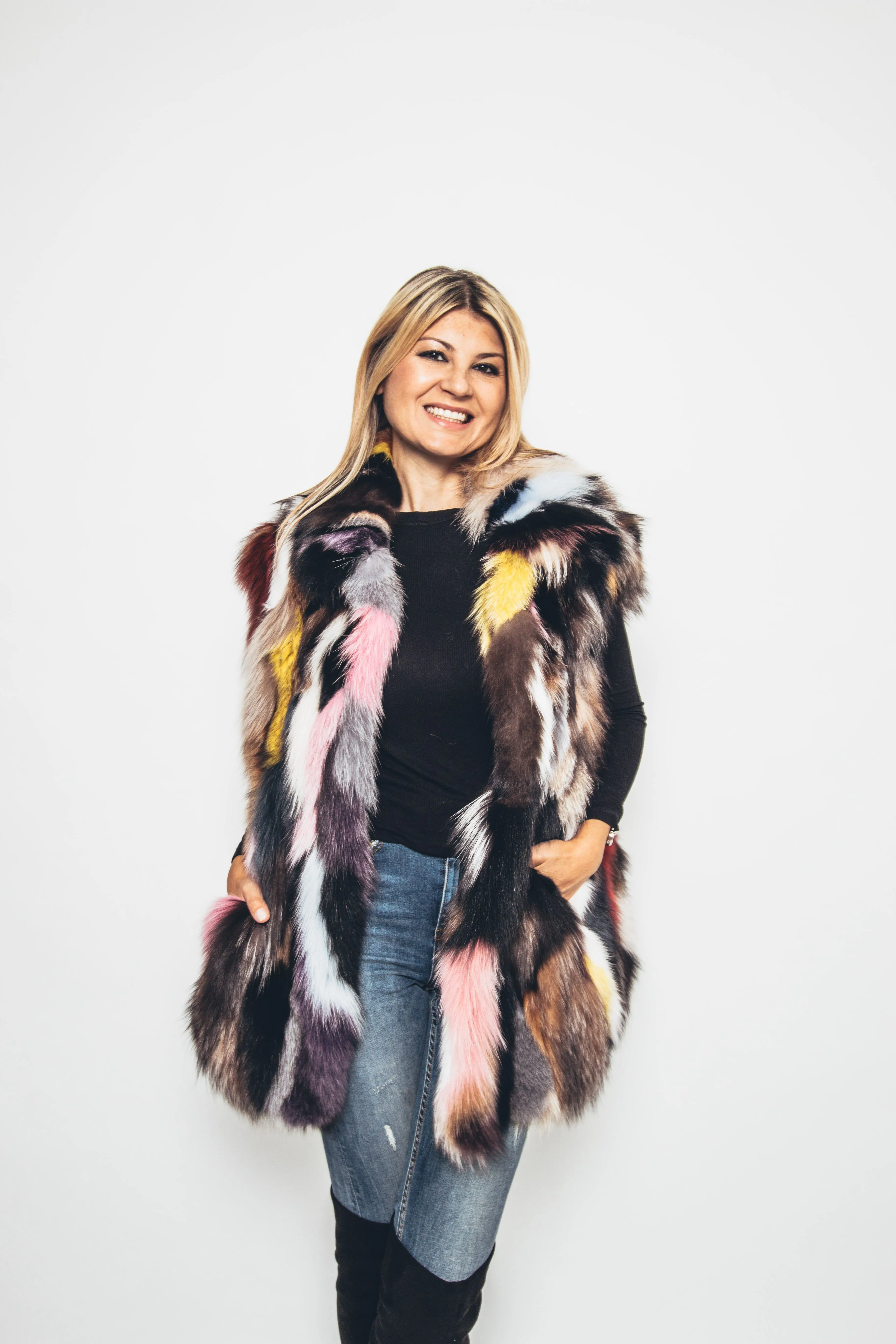 66 | Patchwork Multi Tones Fox Long Vest
