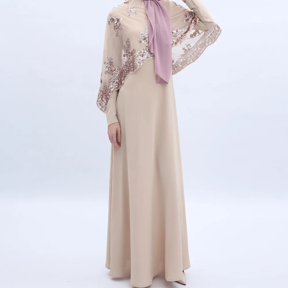 9504 Sequin embroidered cape muslim abaya dress