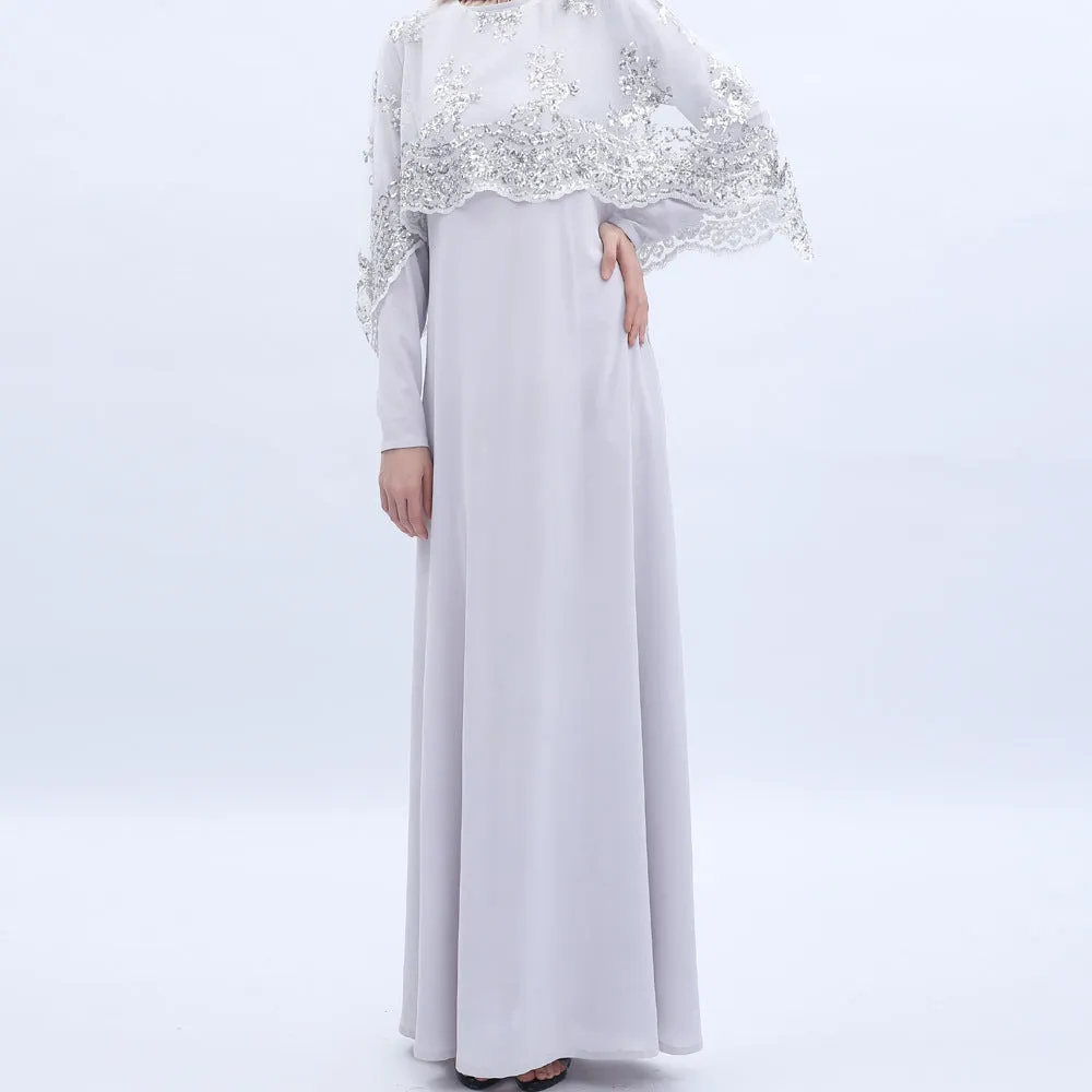 9504 Sequin embroidered cape muslim abaya dress