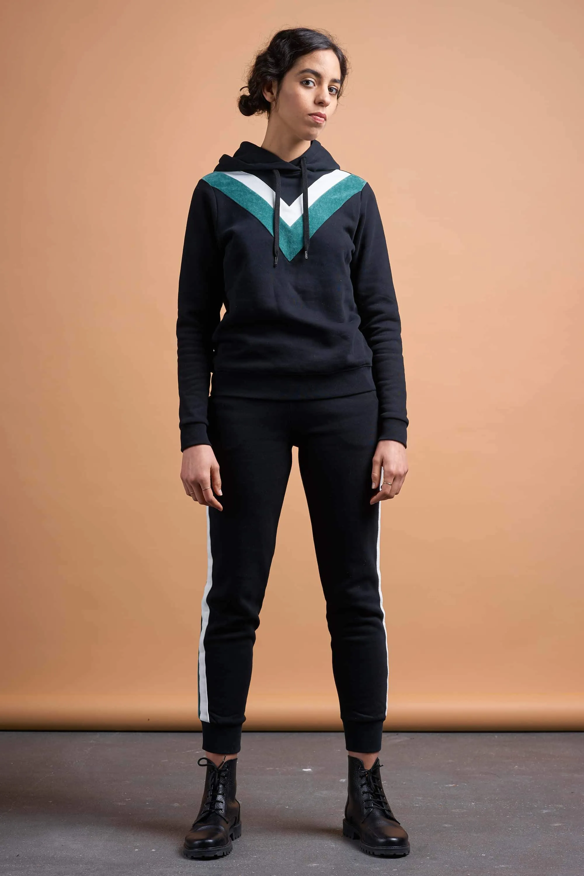 aada joggers <br> black with side stripes <br> by ARMEDANGELS