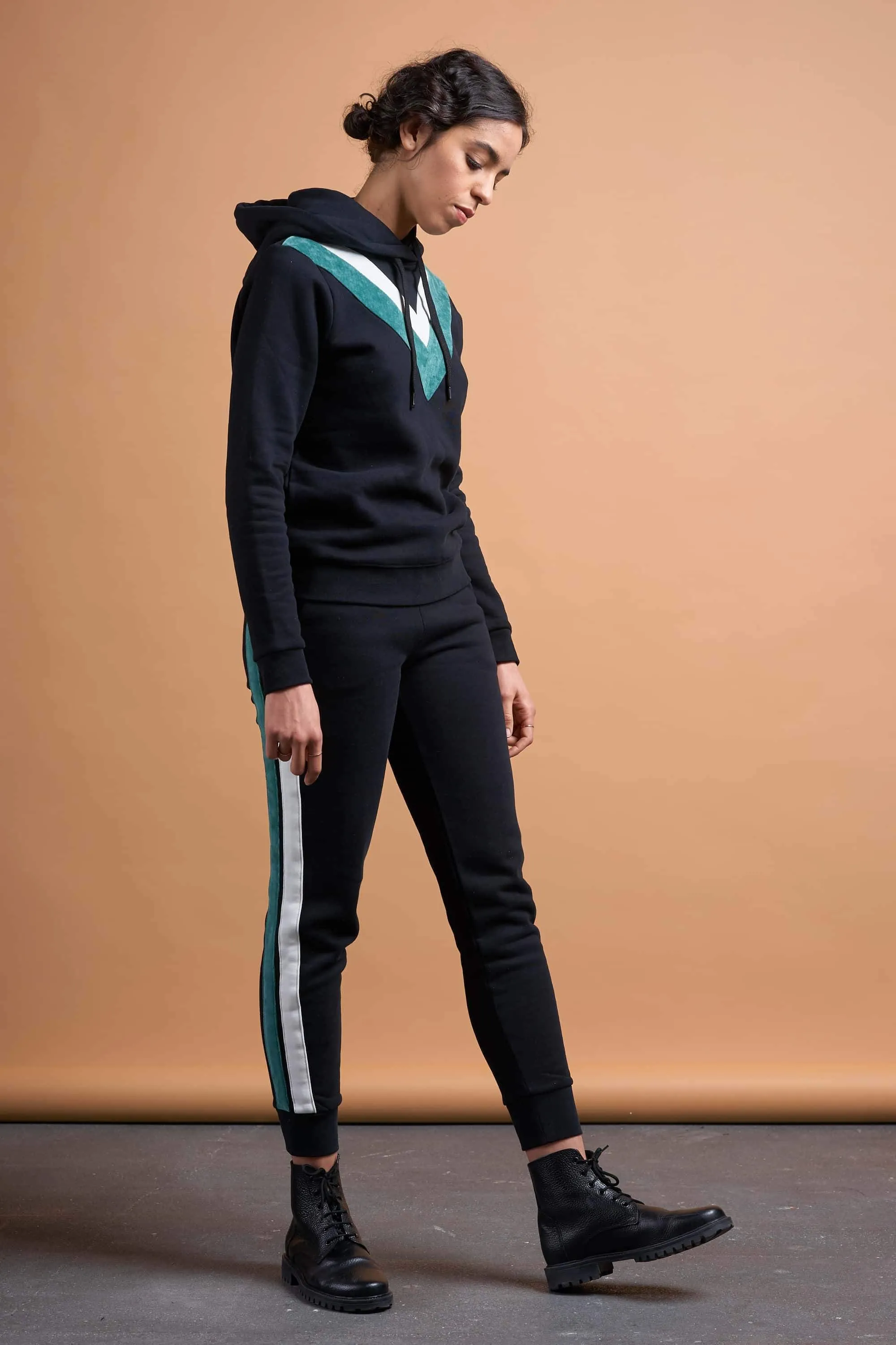 aada joggers <br> black with side stripes <br> by ARMEDANGELS