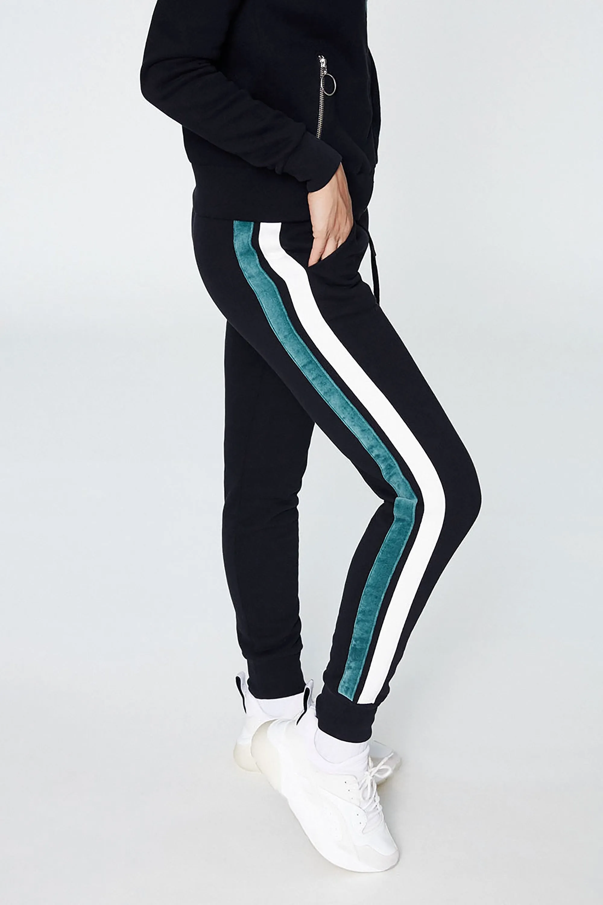 aada joggers <br> black with side stripes <br> by ARMEDANGELS