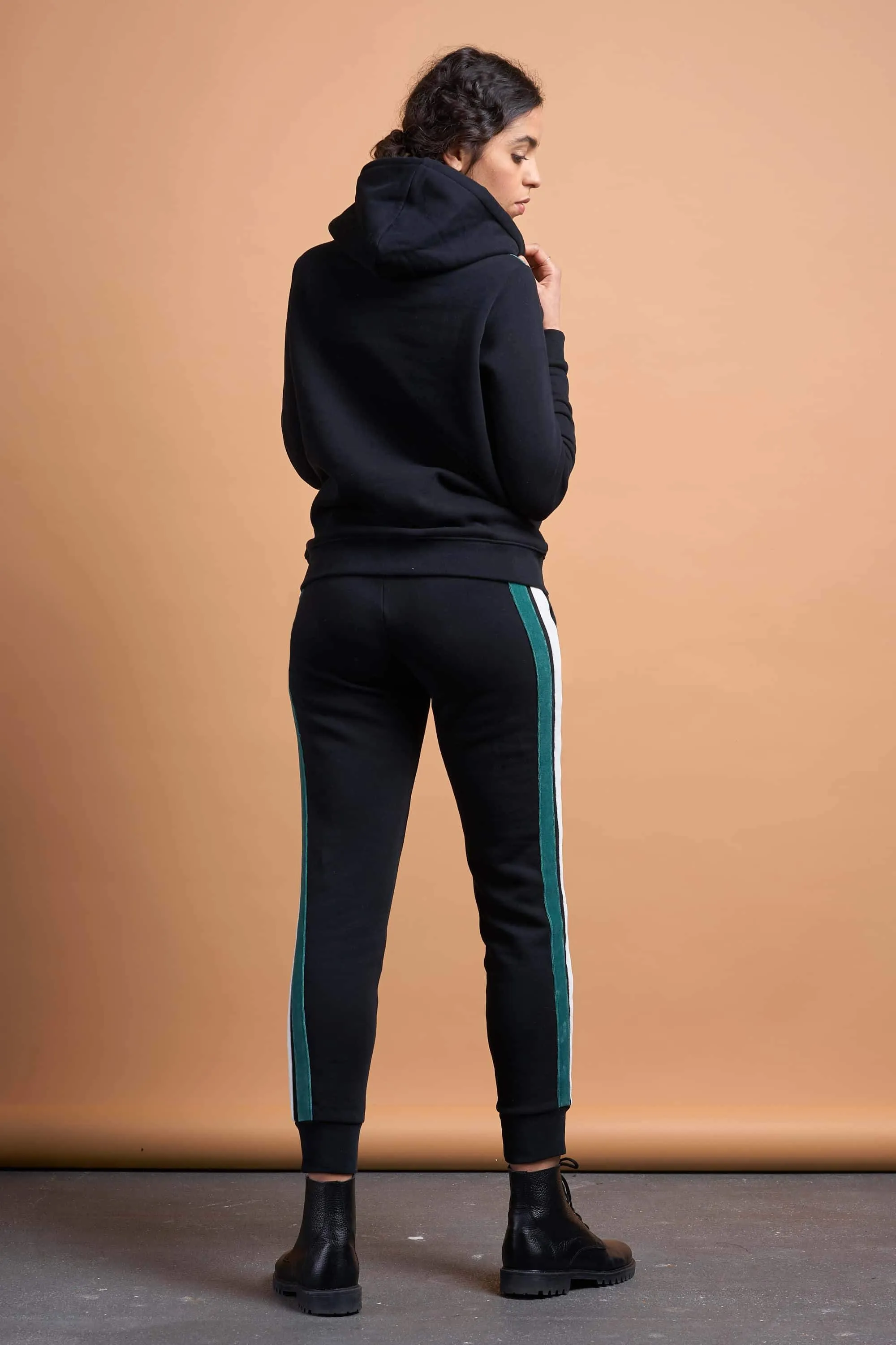 aada joggers <br> black with side stripes <br> by ARMEDANGELS
