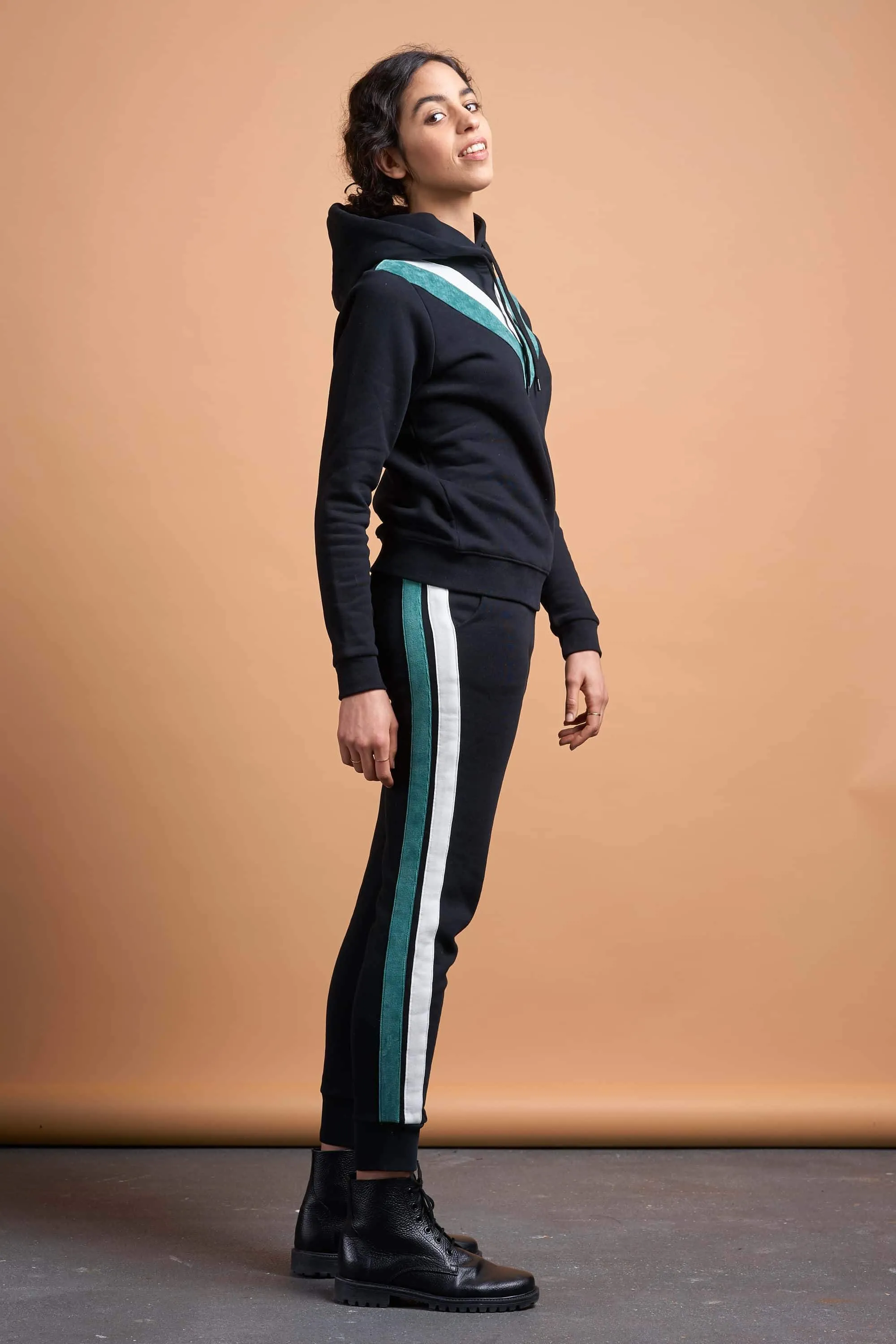 aada joggers <br> black with side stripes <br> by ARMEDANGELS