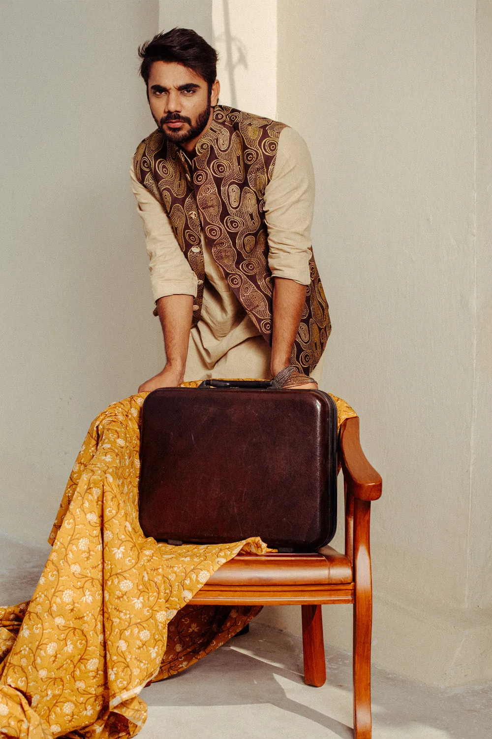 Abstract Print Silk Nehru Jacket