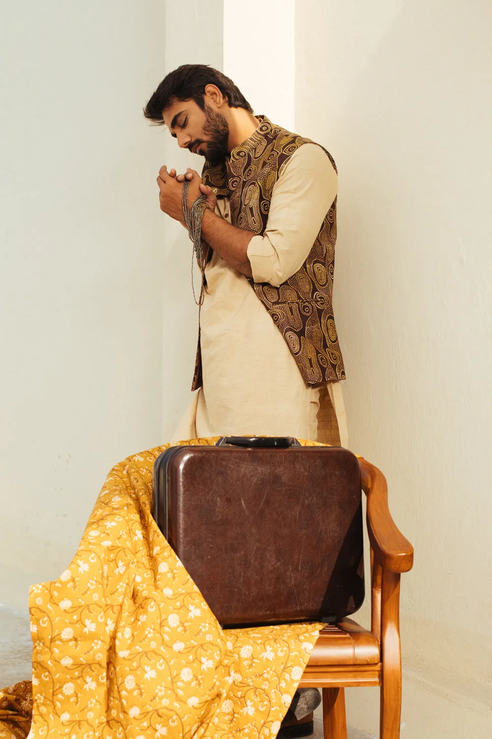 Abstract Print Silk Nehru Jacket