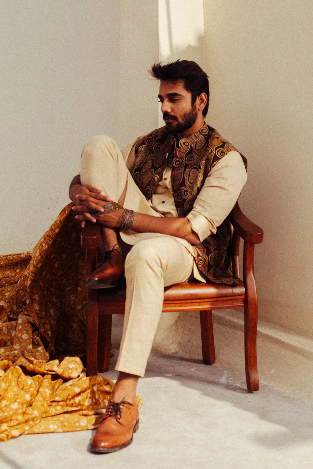 Abstract Print Silk Nehru Jacket