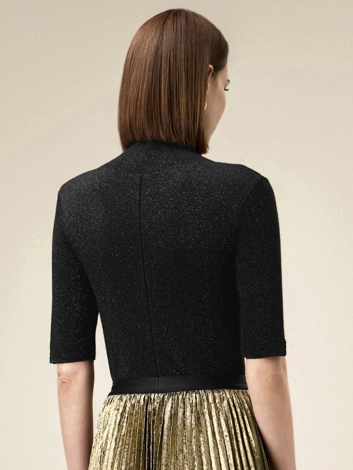 Amoretu Silver Yarn Middle Sleeve Sweater Top