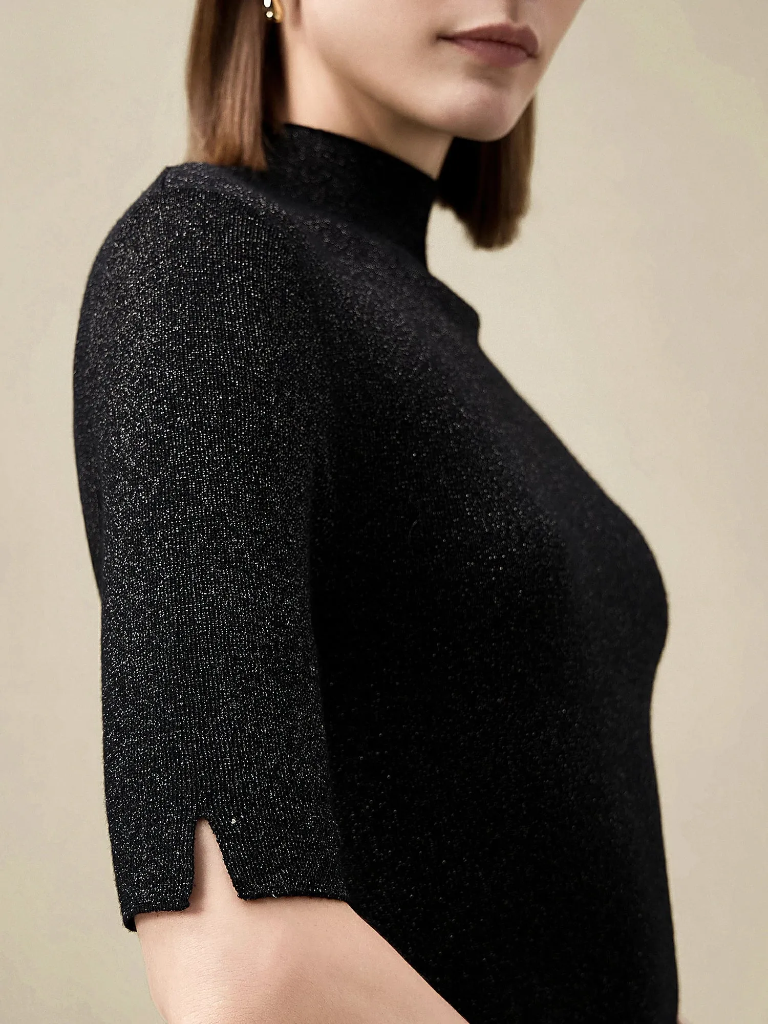 Amoretu Silver Yarn Middle Sleeve Sweater Top