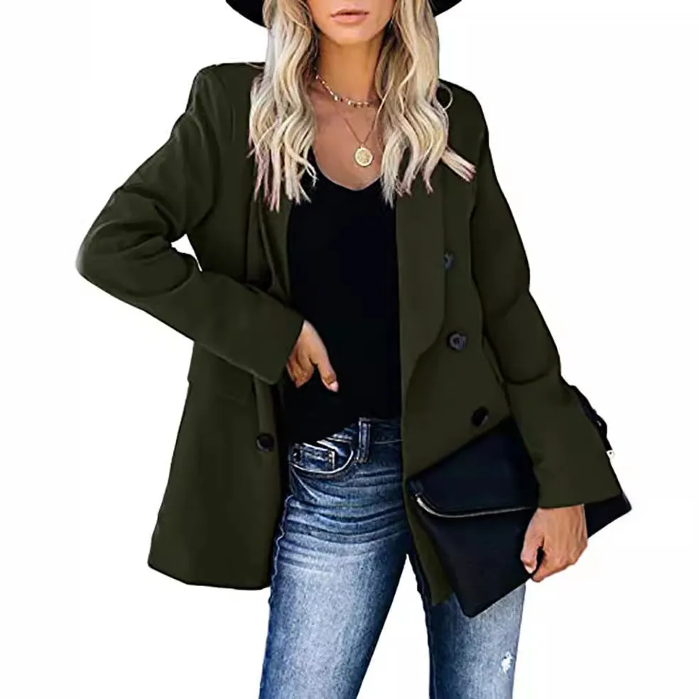 Amozae business casual outfits Wish2024 Autumn and Winter Button Coat Cardigan Lapel Cardigan Elegant Suit for Women