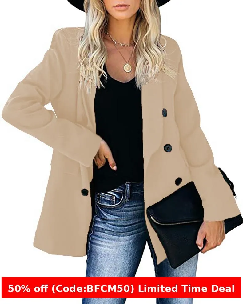 Amozae business casual outfits Wish2024 Autumn and Winter Button Coat Cardigan Lapel Cardigan Elegant Suit for Women