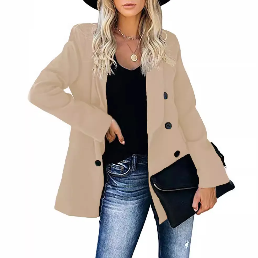 Amozae business casual outfits Wish2024 Autumn and Winter Button Coat Cardigan Lapel Cardigan Elegant Suit for Women
