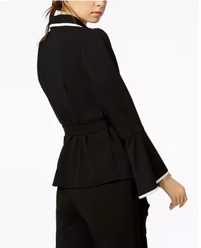 Bar III Bell-Sleeve Wrap-Front Jacket Deep Black S