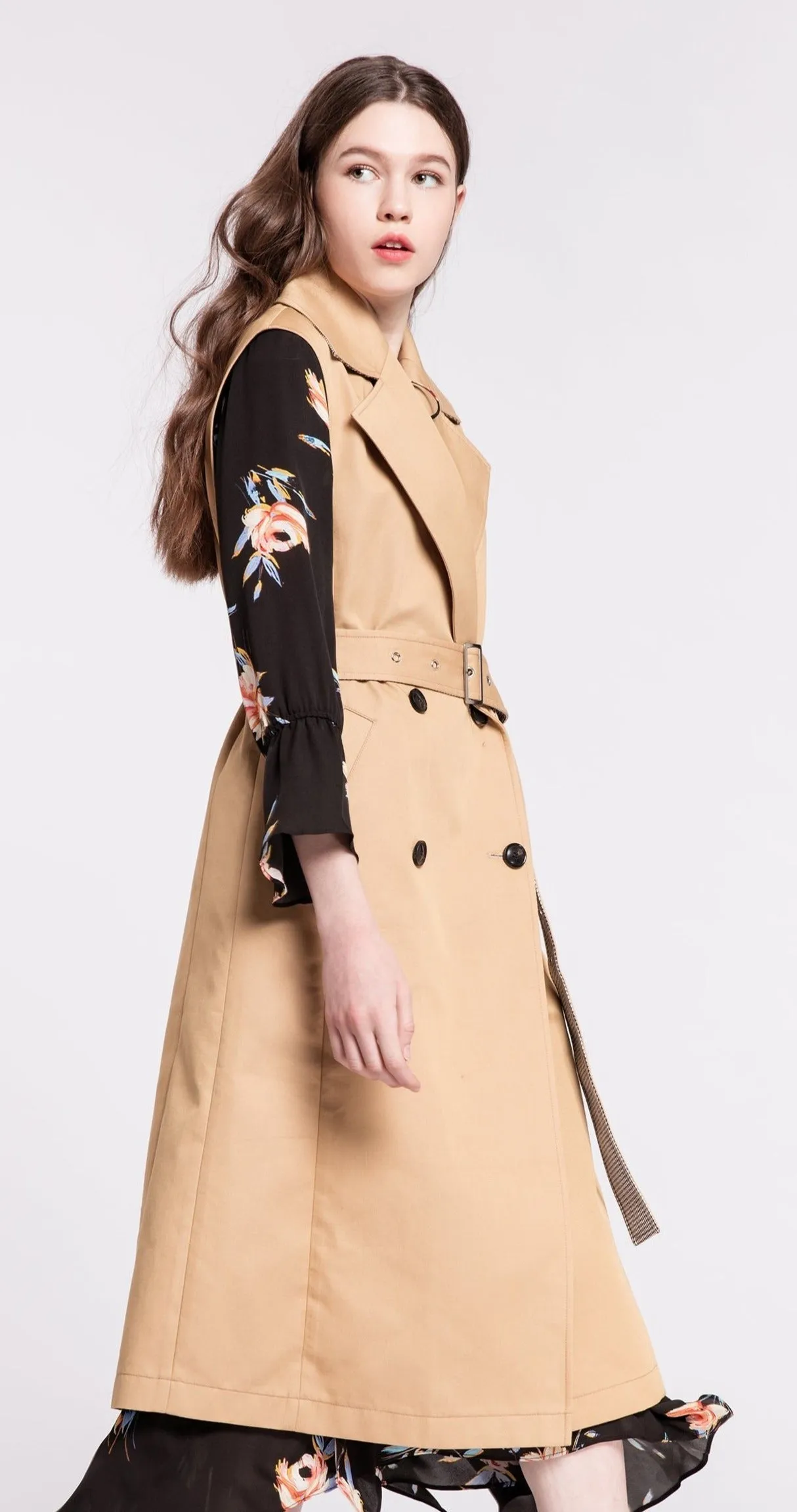 Beige Vest Trench Coat-Sample