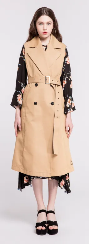 Beige Vest Trench Coat-Sample