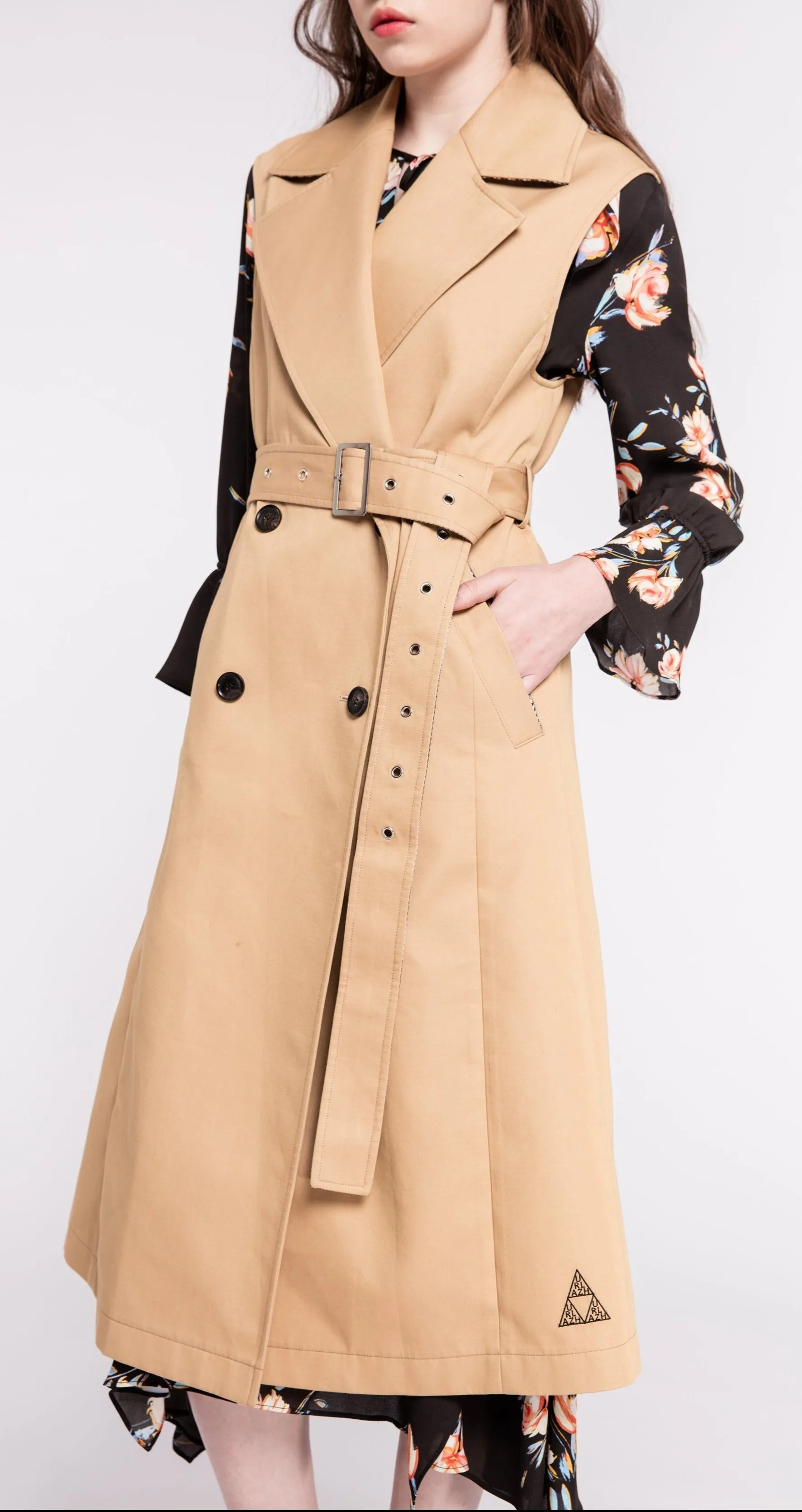 Beige Vest Trench Coat-Sample