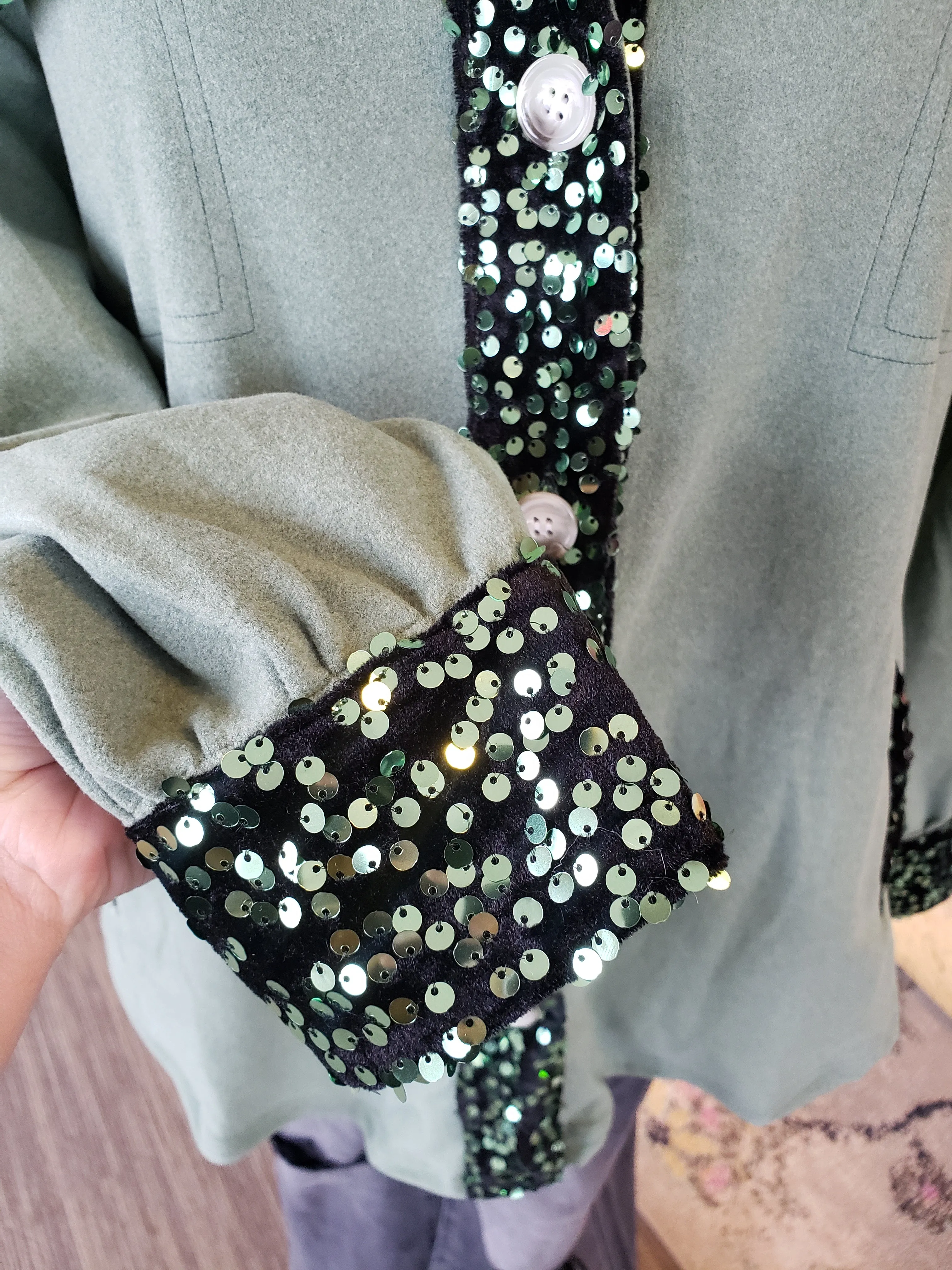 Bella Suede Sequin Shacket: Hunter Green