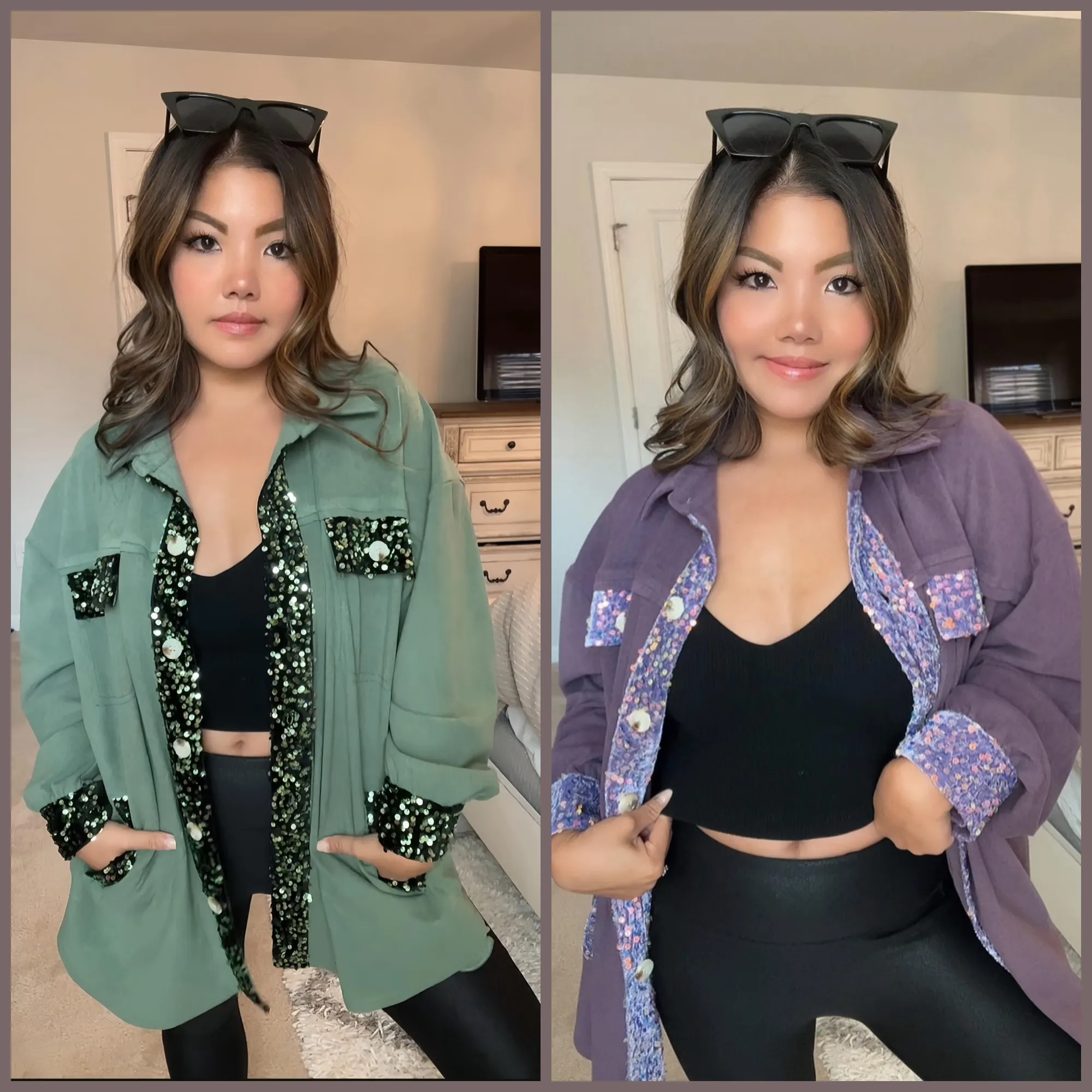 Bella Suede Sequin Shacket: Hunter Green