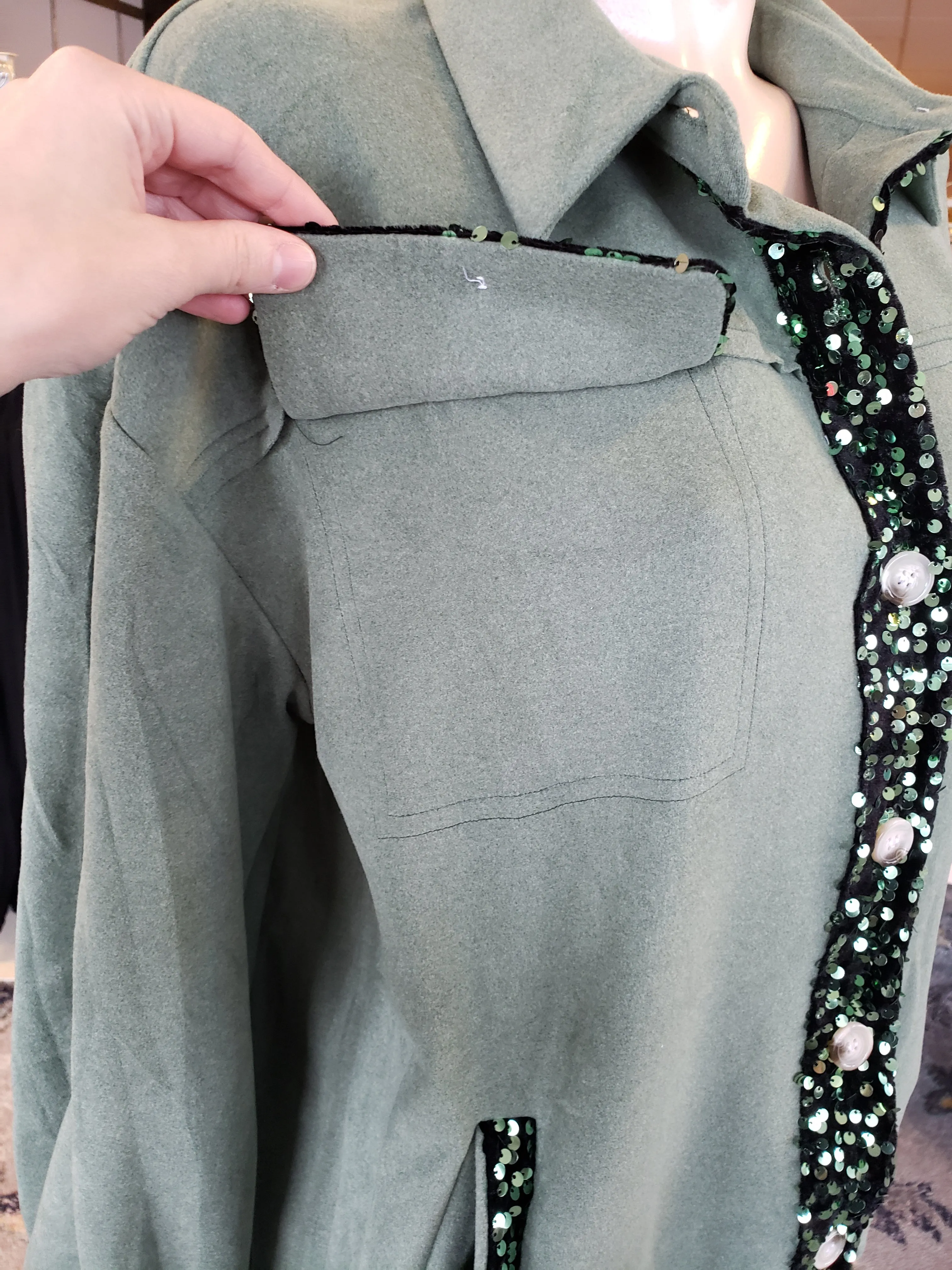 Bella Suede Sequin Shacket: Hunter Green