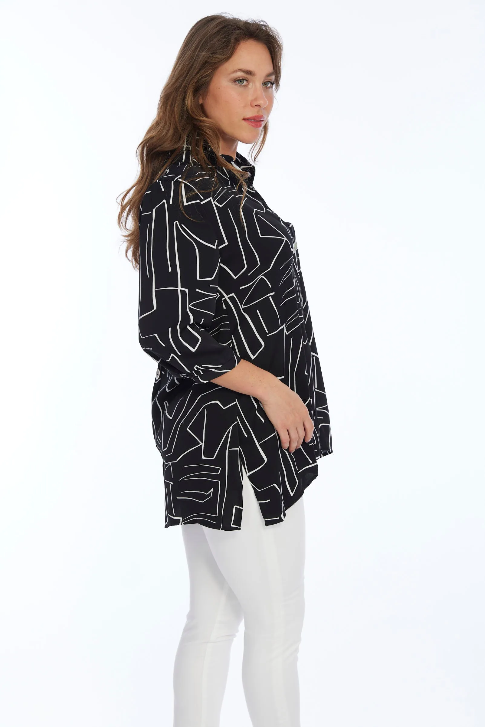 Black & White Wire Collar Tunic Top | Dora LIOR