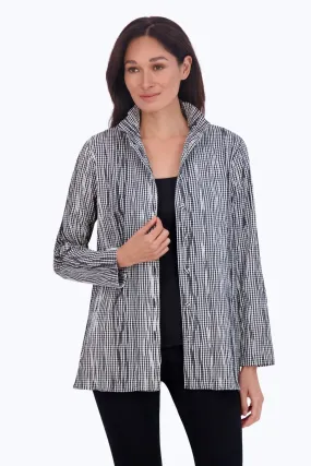 Carolina Mini Gingham Crinkle Shirt Jacket, B&W