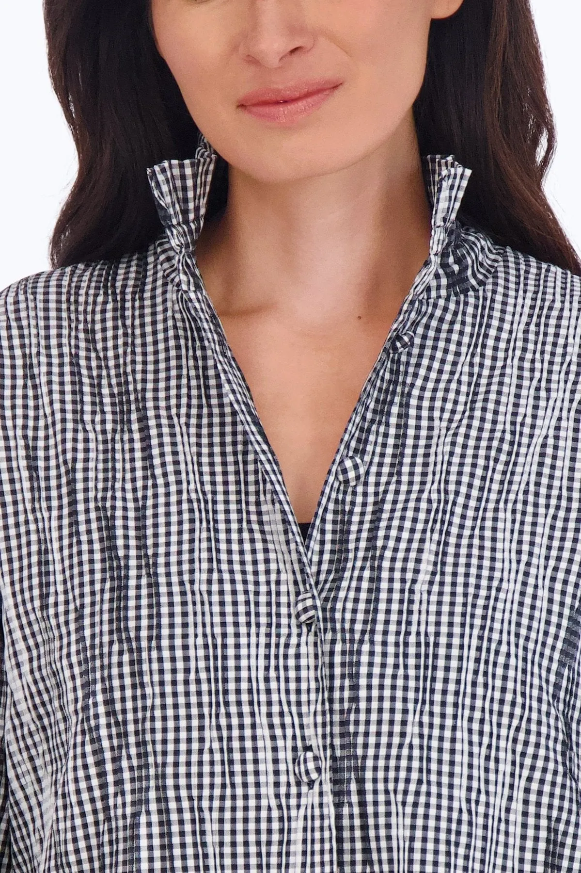 Carolina Mini Gingham Crinkle Shirt Jacket, B&W