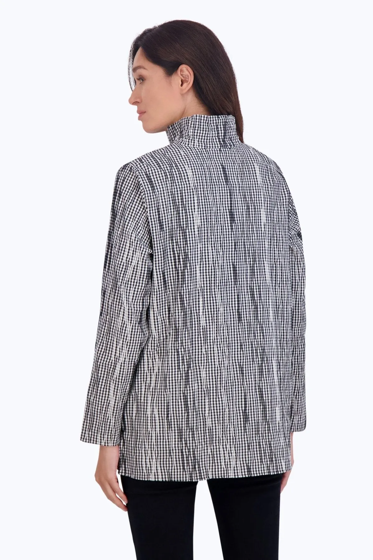 Carolina Mini Gingham Crinkle Shirt Jacket, B&W