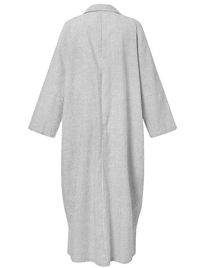 Casual Dress Cotton Dress Shift Dress Maxi long Dress Cotton Basic Casual Outdoor Winter Dress Daily Shirt Collar Button Split Long Sleeve Summer Winter Fall Spring  Black White Blue for Women
