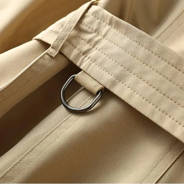 Classic Double Breasted Turtle Neck Women's Beige Trench Coat