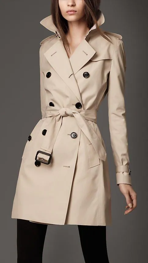 Classic Double Breasted Turtle Neck Women's Beige Trench Coat