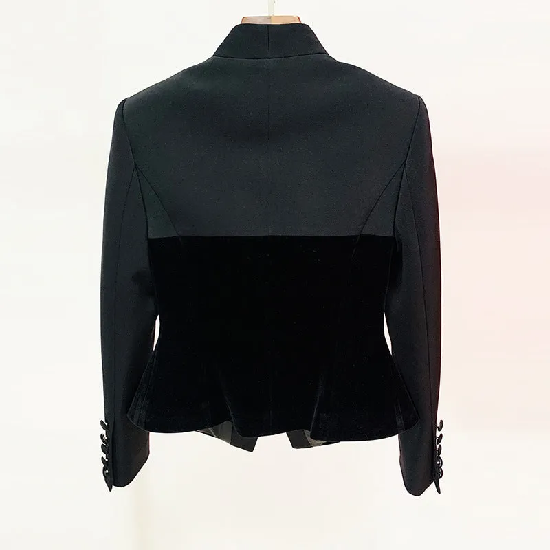 Classy Slim Fitted Single Breasted Velvet Blazer