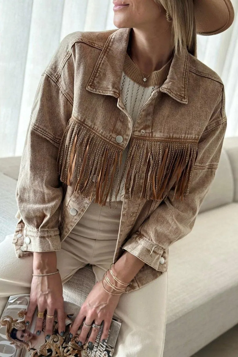 Cowgirl Rhinestone Fringed Denim Jacket