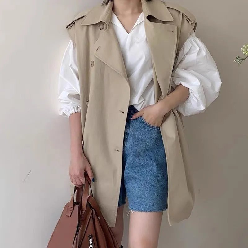 Double-Breasted Trench Coat Style Vest