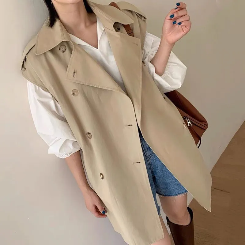 Double-Breasted Trench Coat Style Vest