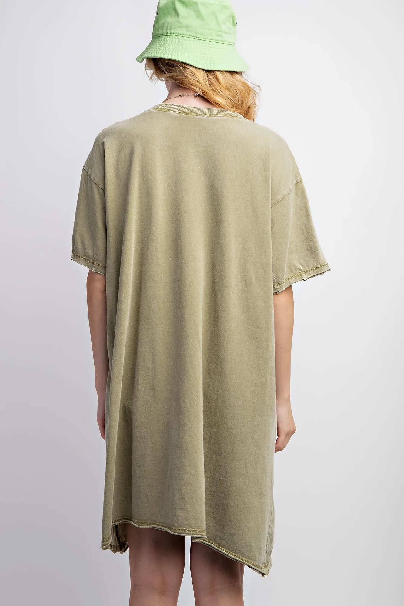 Easel Peace Patched Cotton Jersey Tunic Top in Faded Olive FINAL SALE
