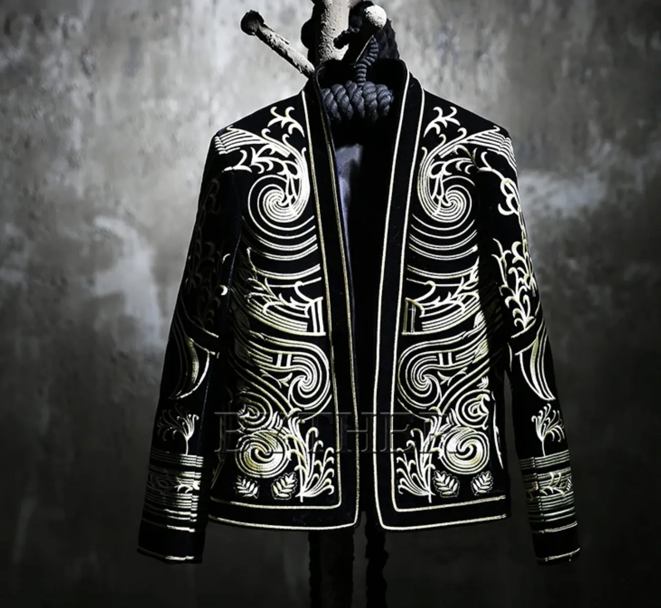 Festival Party Outfit Jacket Men's Tuxedo Blazer Gold Black Captain Jacket DJ Burning Man Costume