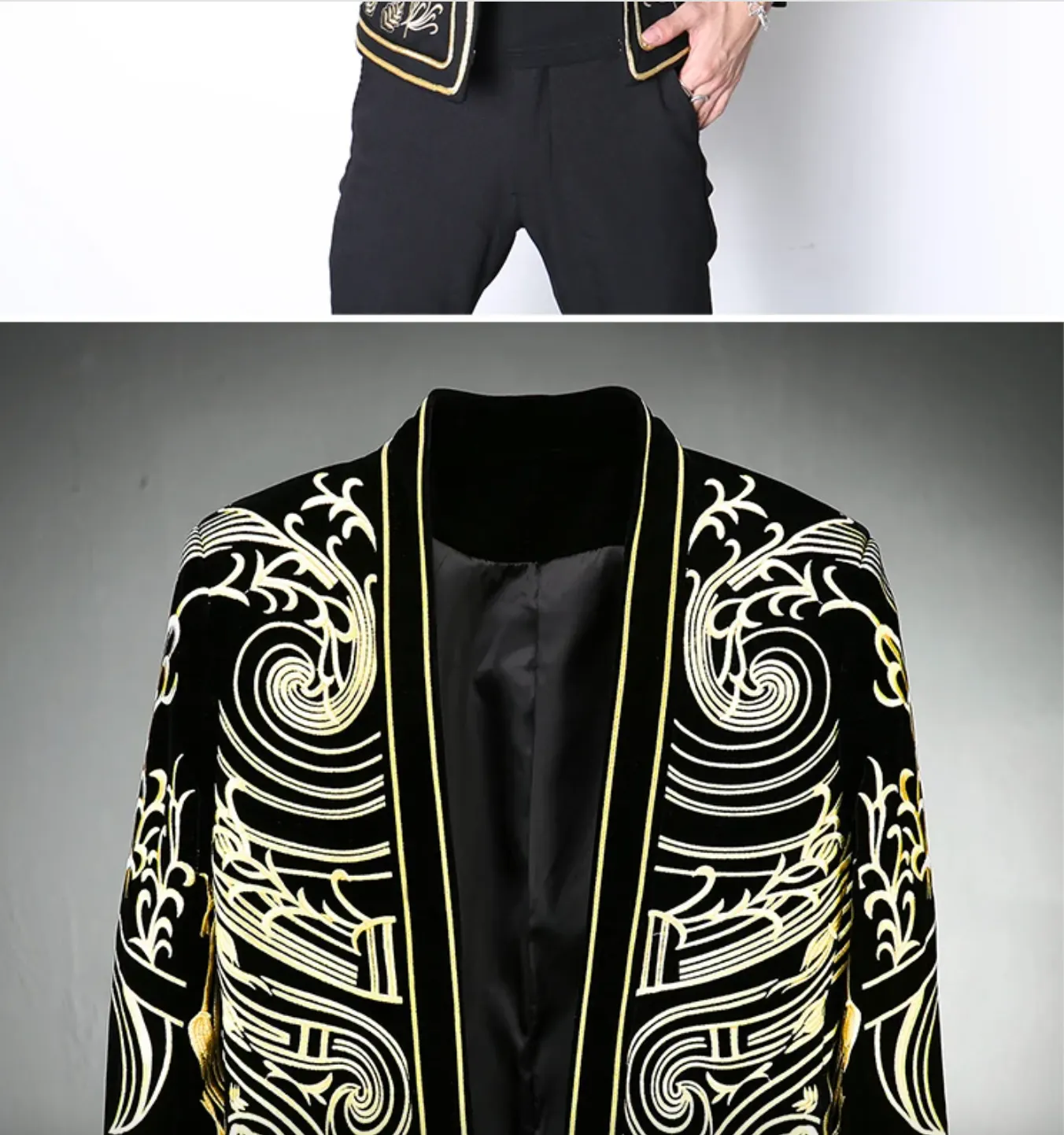 Festival Party Outfit Jacket Men's Tuxedo Blazer Gold Black Captain Jacket DJ Burning Man Costume
