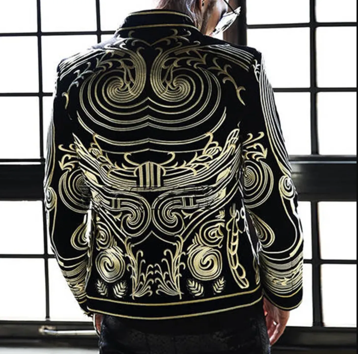 Festival Party Outfit Jacket Men's Tuxedo Blazer Gold Black Captain Jacket DJ Burning Man Costume
