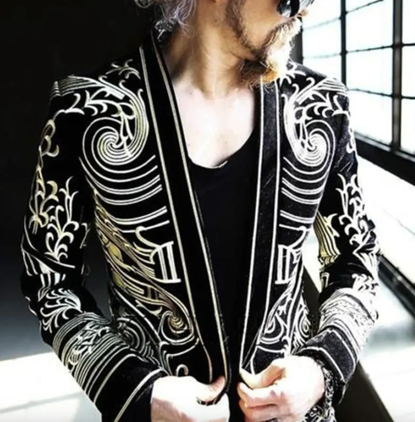 Festival Party Outfit Jacket Men's Tuxedo Blazer Gold Black Captain Jacket DJ Burning Man Costume