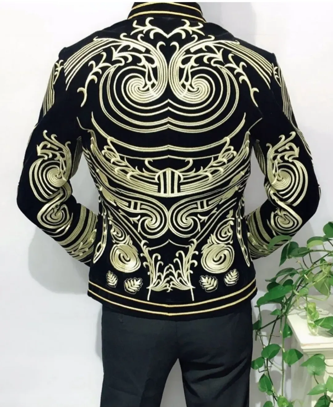 Festival Party Outfit Jacket Men's Tuxedo Blazer Gold Black Captain Jacket DJ Burning Man Costume