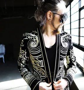 Festival Party Outfit Jacket Men's Tuxedo Blazer Gold Black Captain Jacket DJ Burning Man Costume